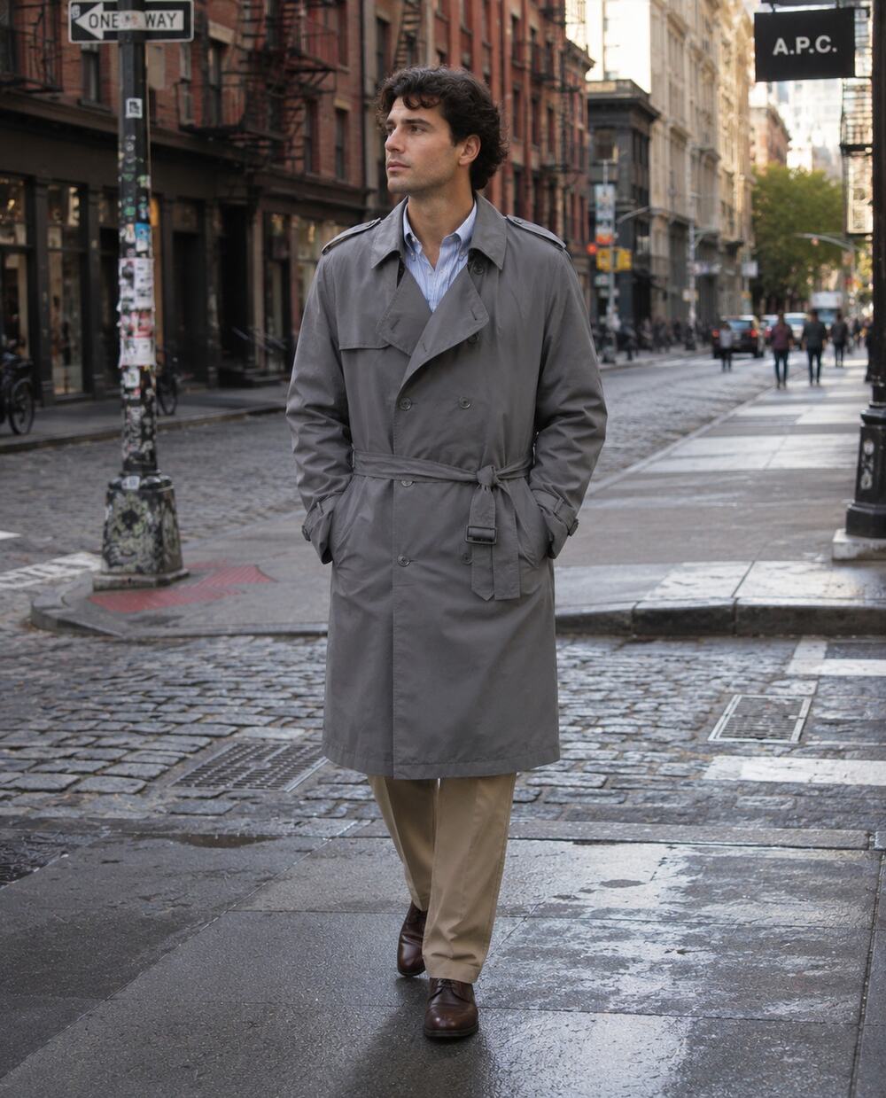 Mens Gray Trench Coat Sz 42 Vintage Removeable Lining